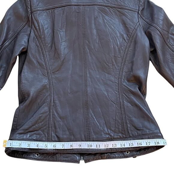 Michael Kors Women’s Leather Moto Jacket • Brown • Medium - Picture 12 of 16